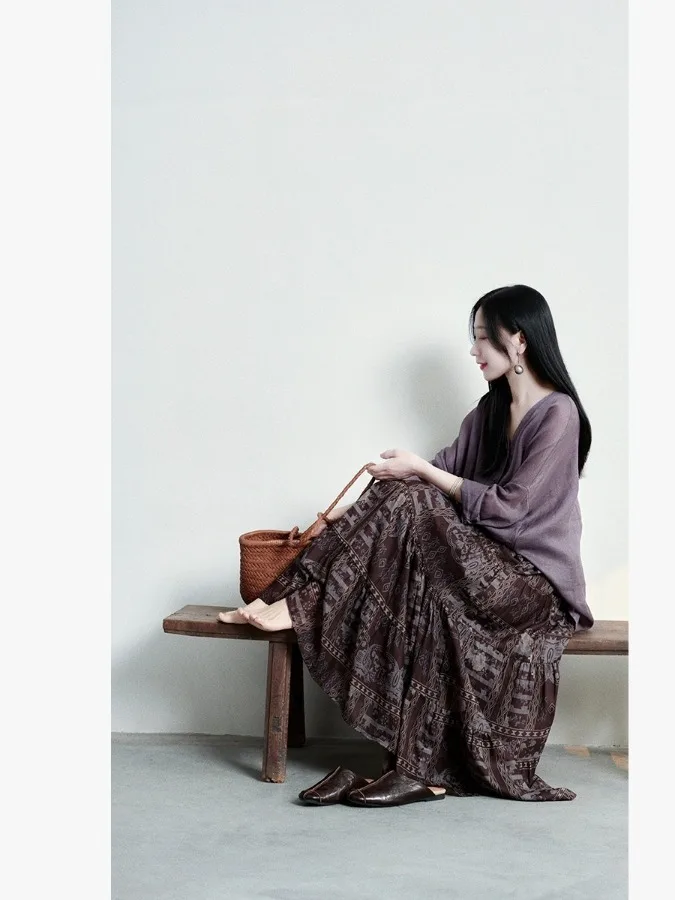 

Loose Artistic Printed f Skirt Flared A-Line Silhouette High Waist Casual Wear Summer 2025 Faion Ladies Skirts