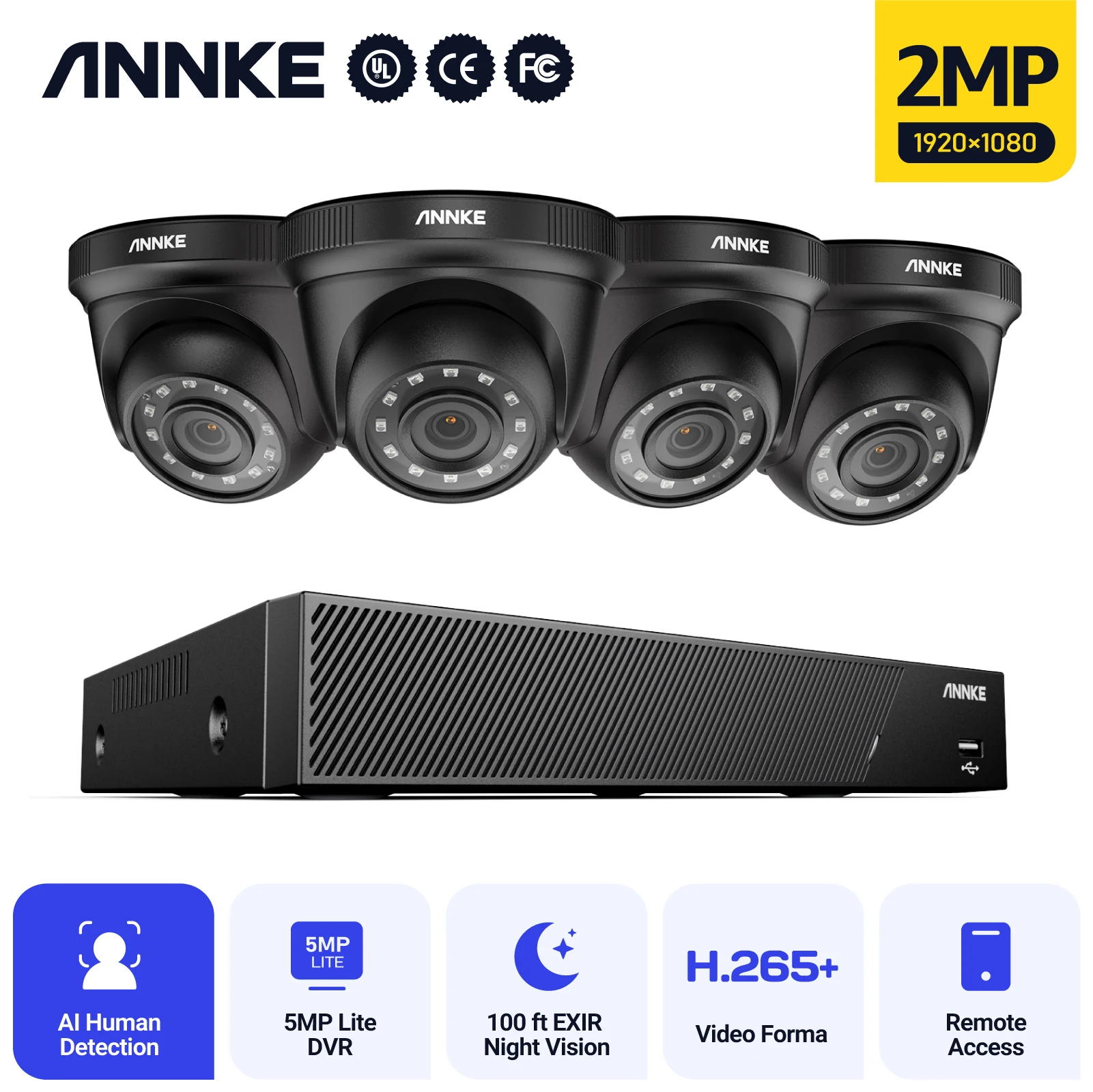 

ANNKE 8CH 5MP Video Surveillance System 1080P Turret Security Camera Outdoor Night Vision Weatherproof Security Camera CCTV Kits