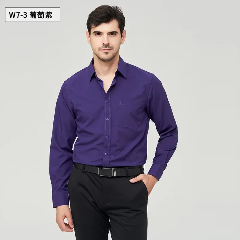 Men Clothing Autumn High-end Tops Business Casual Shirts Men Anti-wrinkle Daily Solid Color Long-sleeve Work Clothes White Shirt