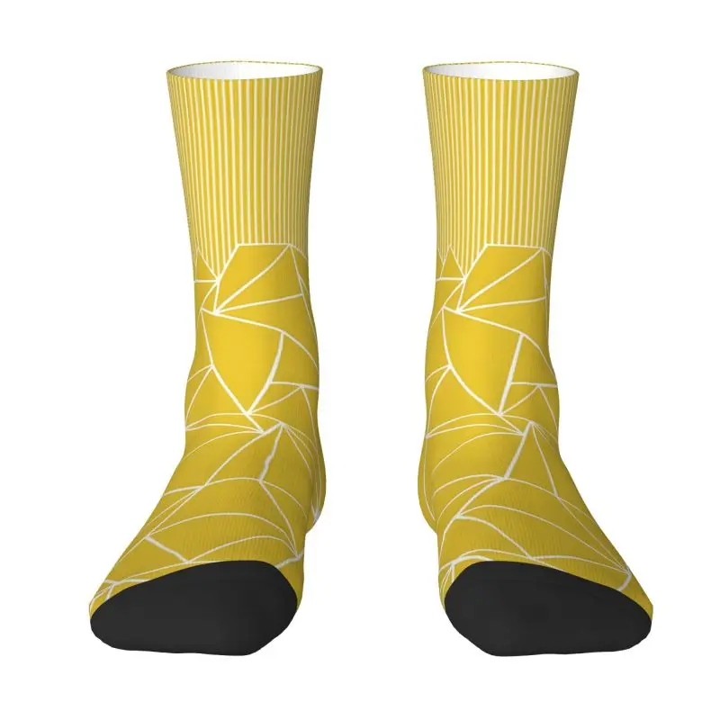 Custom Fun Print Abstract Lines Geometric Up Yellow Socks for Women Men Stretch Summer Autumn Winter Crew Socks