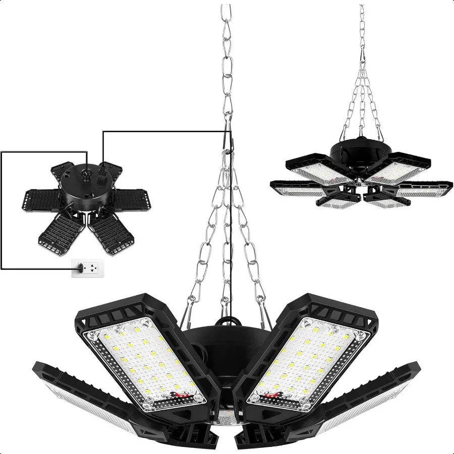 Luces LED para garaje, paquete de 2, 180W, 18000LM, 6500K, luz Led para tienda con 6 + 1 paneles deformables, luz de techo para tienda de almacén y granero en sótano