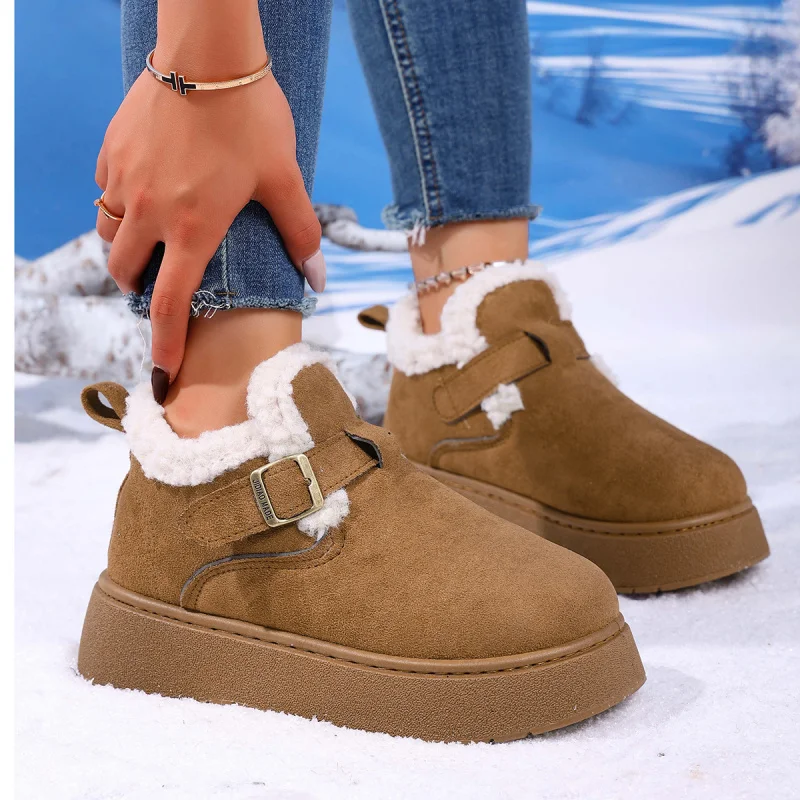 

2025 New Thick-Soled Snow Boots for Women Winter Fleece-Lined Snow Cotton Shoes Slip-On Retro Shoes
