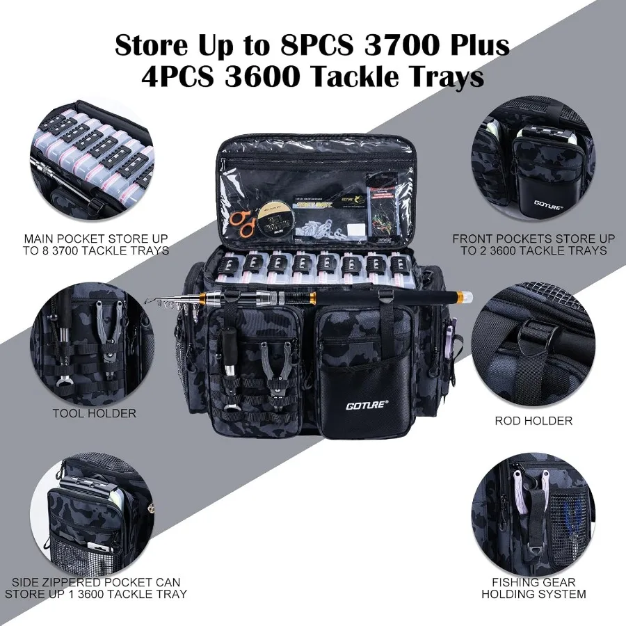حقيبة معالجة كبيرة من Goture لتخزين صيد الأسماك في المياه المالحة بتصميم مقاوم للماء وجزء سفلي EVA يحمل ما يصل إلى 8 قطع 3700 Plus 4 قطع #2