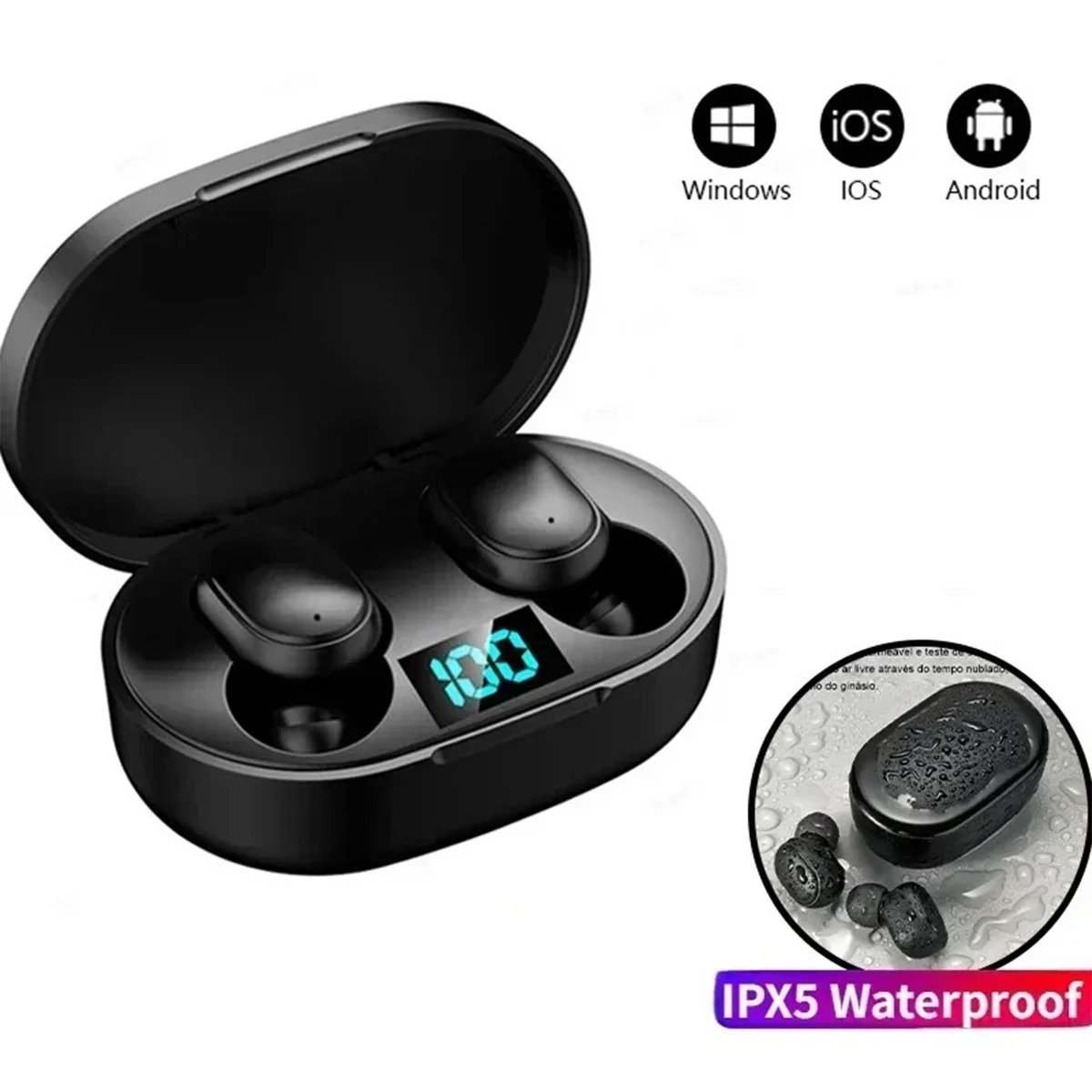 E7S Auriculares inalámbricos Bluetooth con diseño tecnológico, pantalla de alimentación con micrófono con cancelación de ruido, auriculares para coche, trabajar, deportes, entrenamiento, correr
