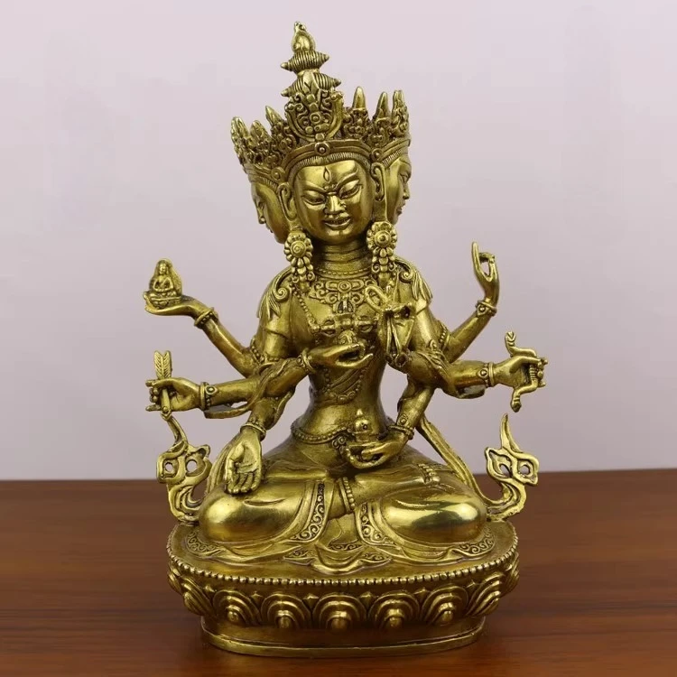 

Tibetan and Nepalese Copper Statue of The Three-sided Eight-armed Guardian Buddha Statue of The Holy Mother of Buddha