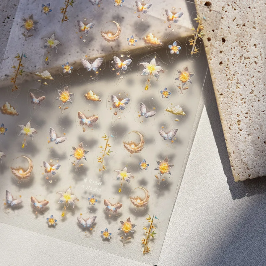 5D الفضة احباط Waterdrop القلب فراشة القمر مسمار الفن ملصقات أنيقة غير النظامية هندسية ذاتية اللصق مانيكير صائق DIY بها بنفسك