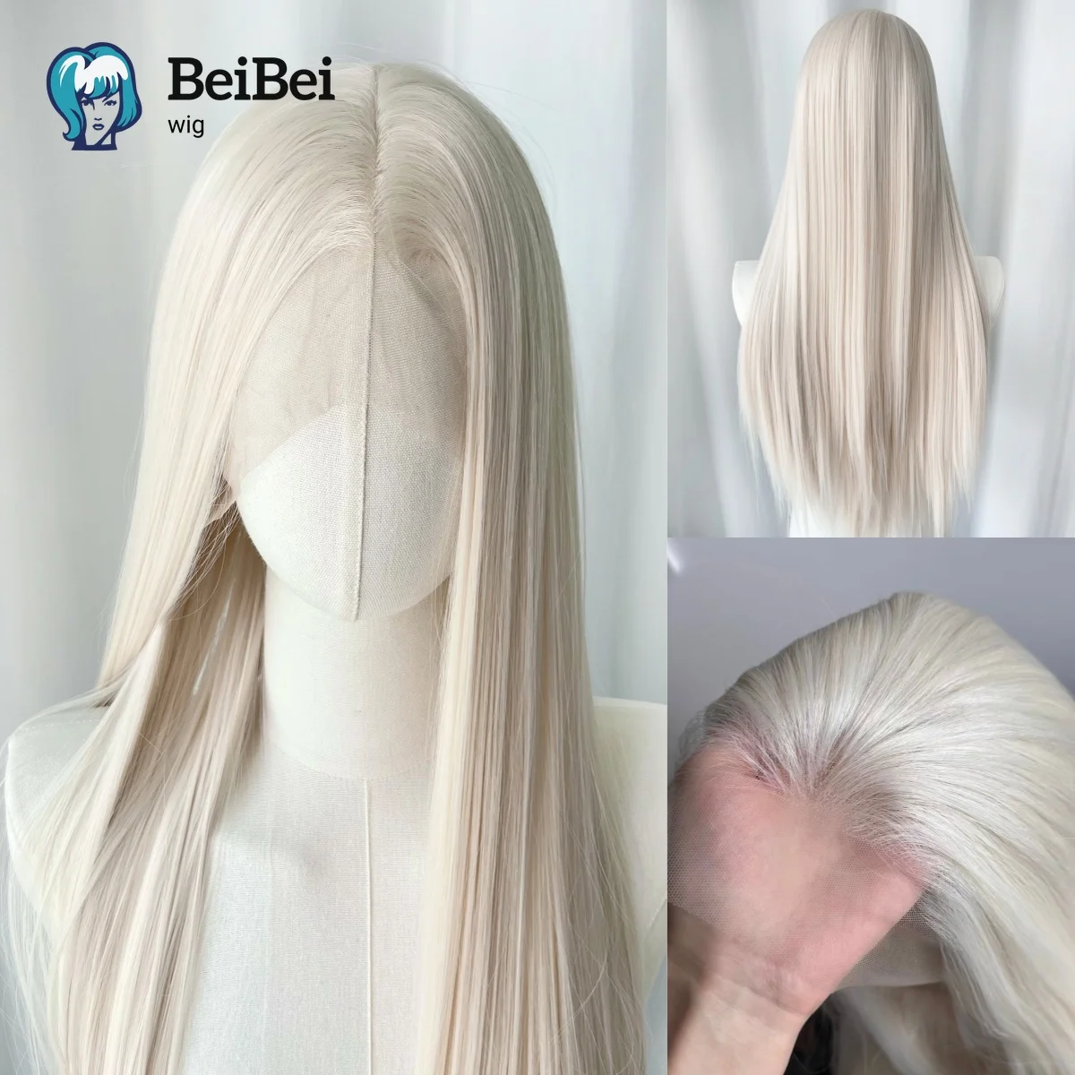 

Platinum Blonde 13x4 Lace Front Wig 26 Inch Glueless Long Straight for Women Cosplay Heat Resistant Fiber Synthetic Lace Wigs