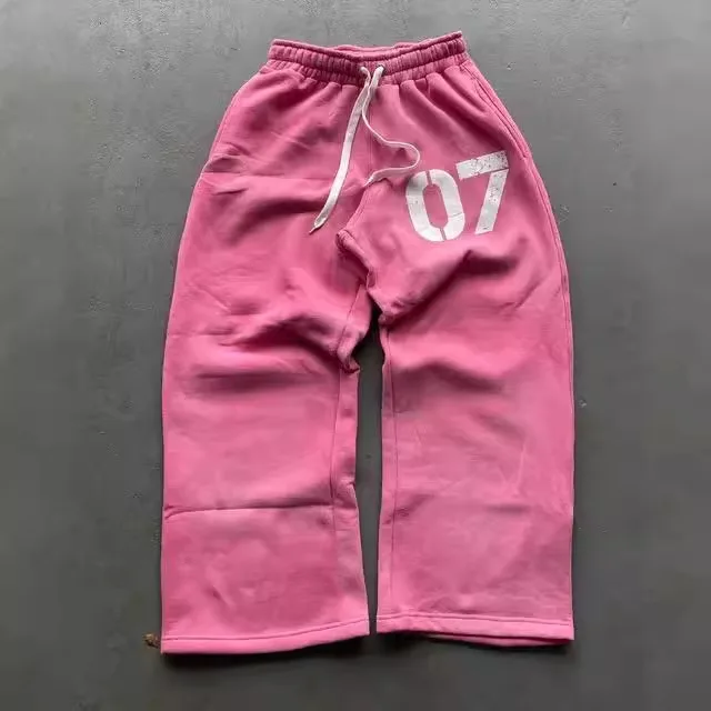 07 ชุดเสื้อมีฮู้ดทรงหลวมถนนอินเทรนด์สําหรับผู้ชายและผู้หญิงฮิปฮอปกีฬาซิปกางเกงมีฮู้ดชุด