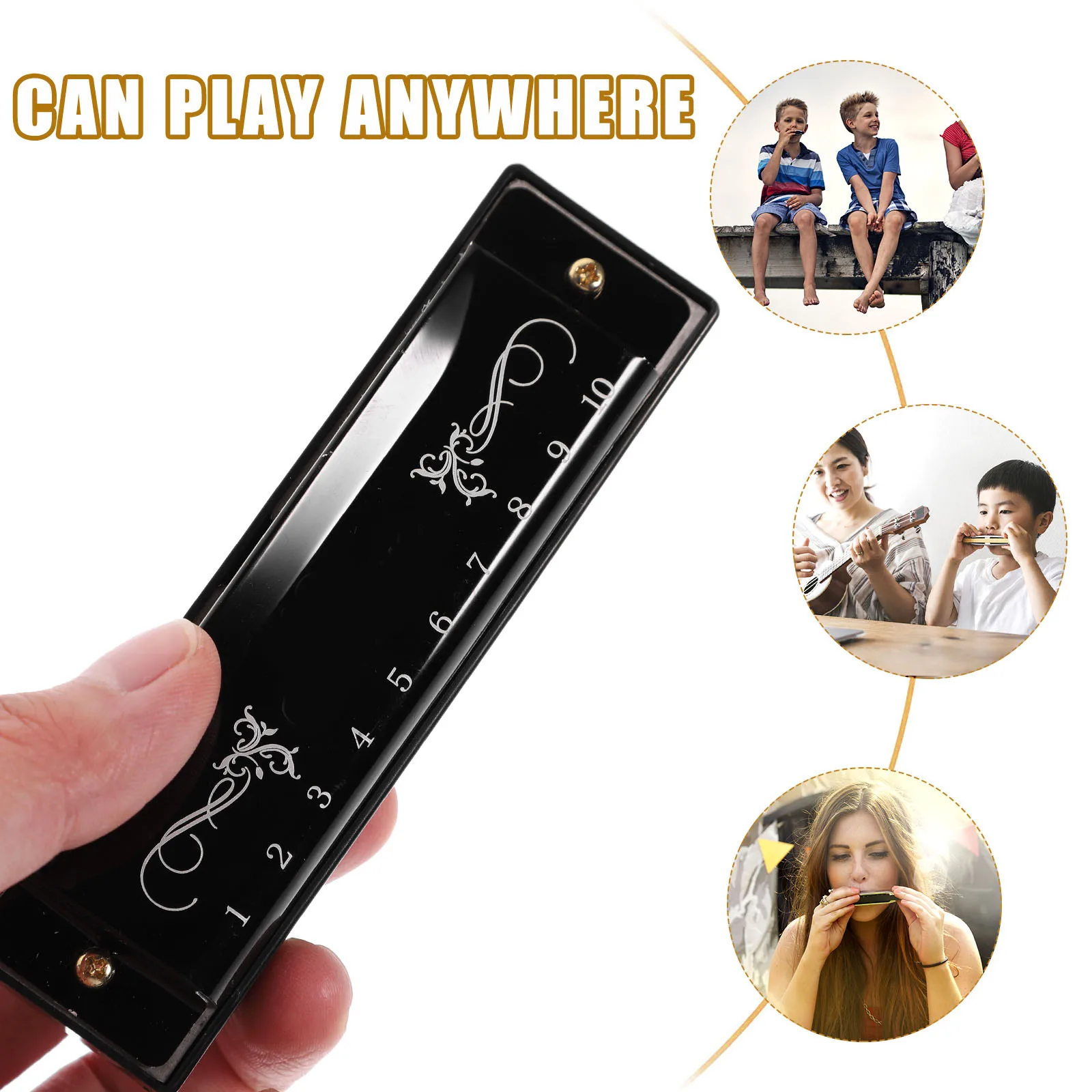 

Harmonica 10 Holes 20 Tones Key of C Black Portable Musical Instrument for Kids Adults Pocket Size Durability Guarantee Simple