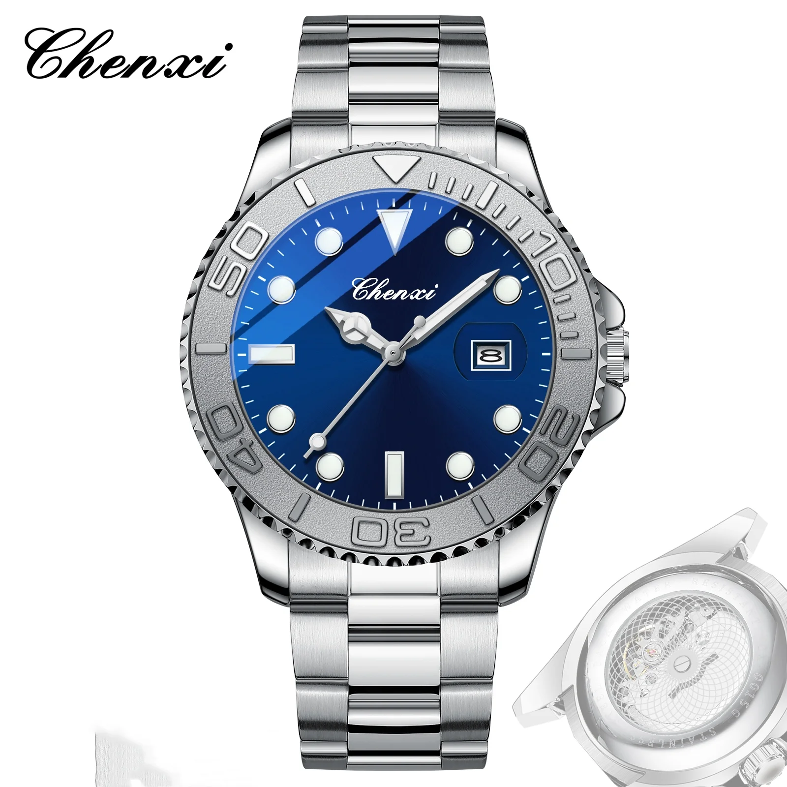 Chenxi 0015 Fashion Mens Transparent hollow bottom Watches Luxury Quartz Wristwatch Men Business Casual Watch Clock Gift