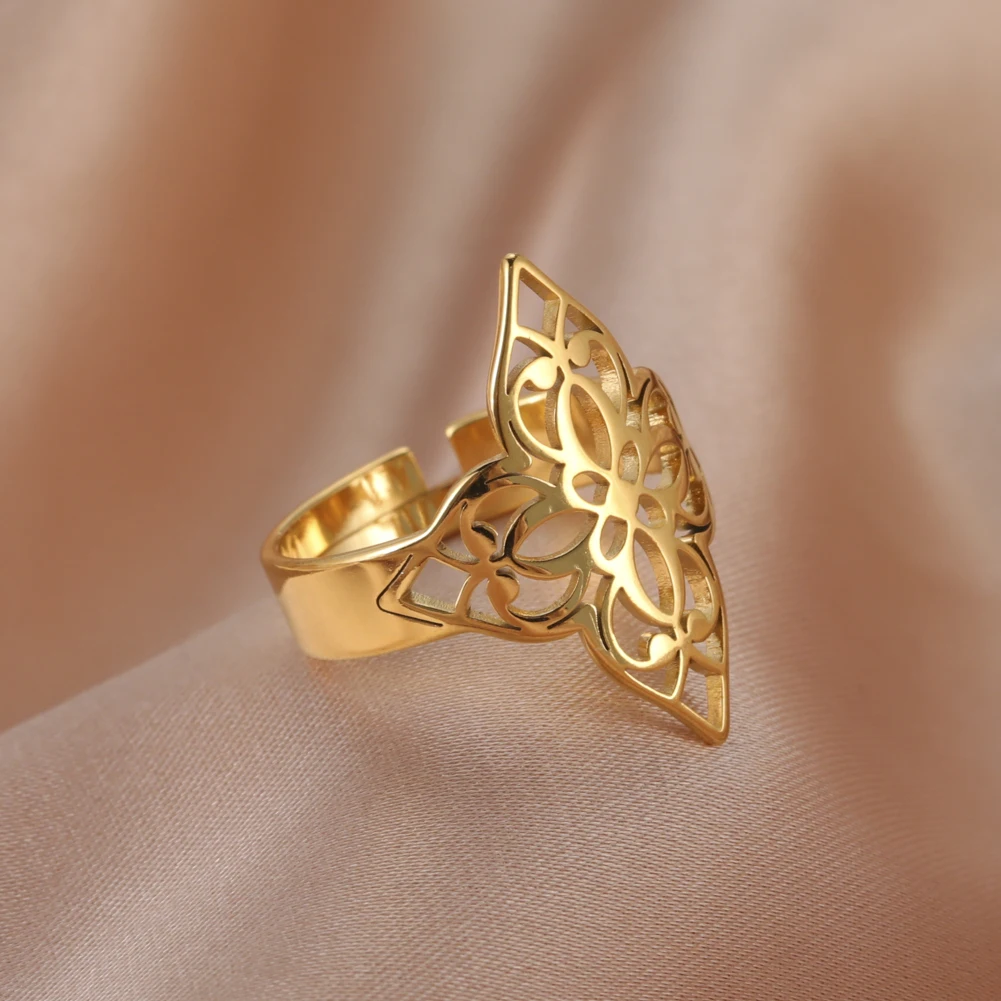 COOLTIME Celtics Knot Blume des Lebens Ring für Frauen Edelstahl Filigrane Blume Verstellbare Ringe Schmuck Paar Geschenk – Detail 10