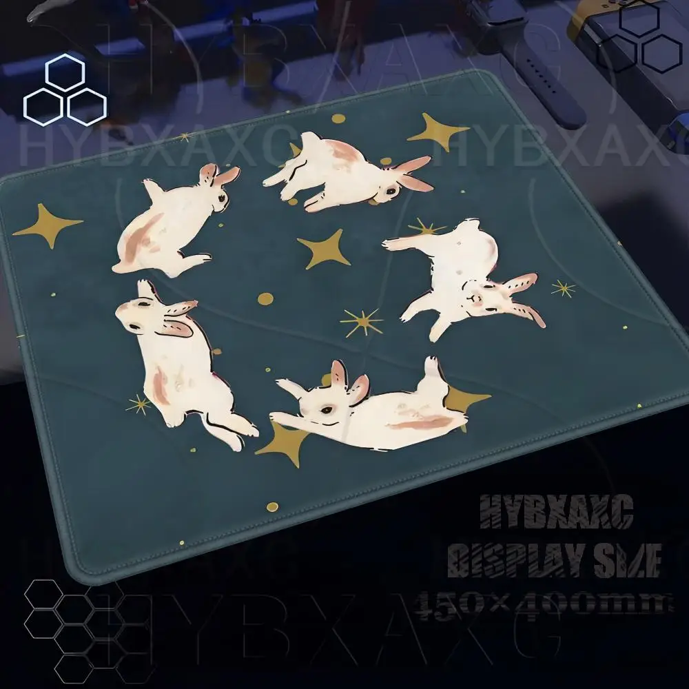 1PC Cute Bunny Starry Night Mouse Pad Multiple Sizes Large Square Computer Office Game Table Mat Rabbit Aesthetic Rubber Deskmat