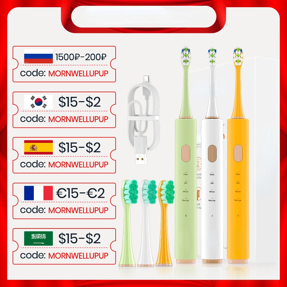 

Electric Sonic Toothbrush T32 USB Charge Rechargeable Adult Waterproof Electronic Tooth 2 Brushes Replacement Heads