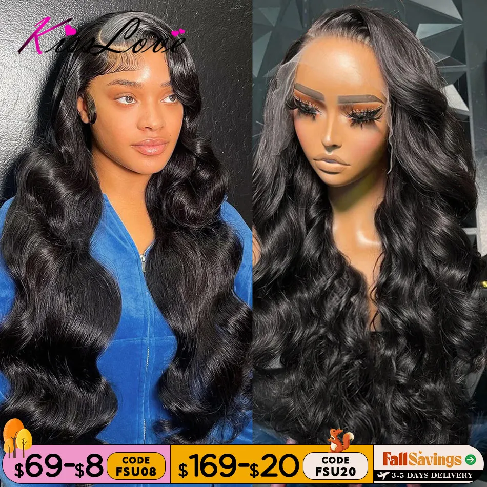 Kiss Love Body Wave 13x4/13x6 HD Парики из натуральных волос на кружеве Предварительно выщипанные парики из натуральных волос 5x5 HD с закрытием шнурка 360 Парик из человеческих волос на фронтальной части шнурка