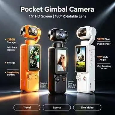 180° Rotatable Pocket Vlog Gimbal Camera 1.9 Inch HD Screen 170°Wide‑Angle 2000mAh Outdoor Sports Handheld Video Camera