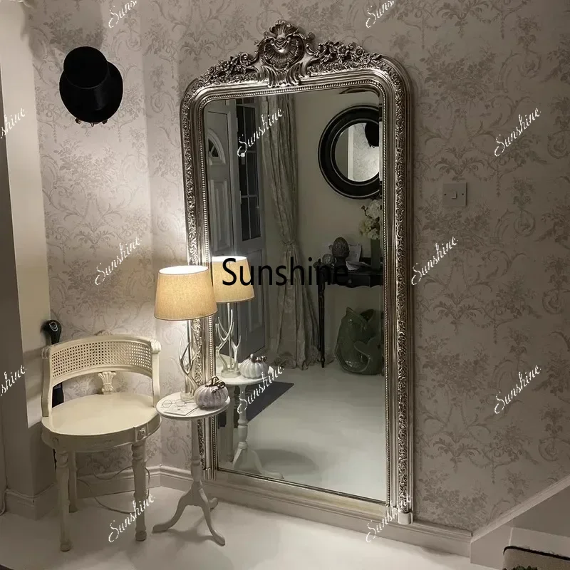European full-body mirror wall-mounted heavy industry carved retro floor mirror American fitting mirror home