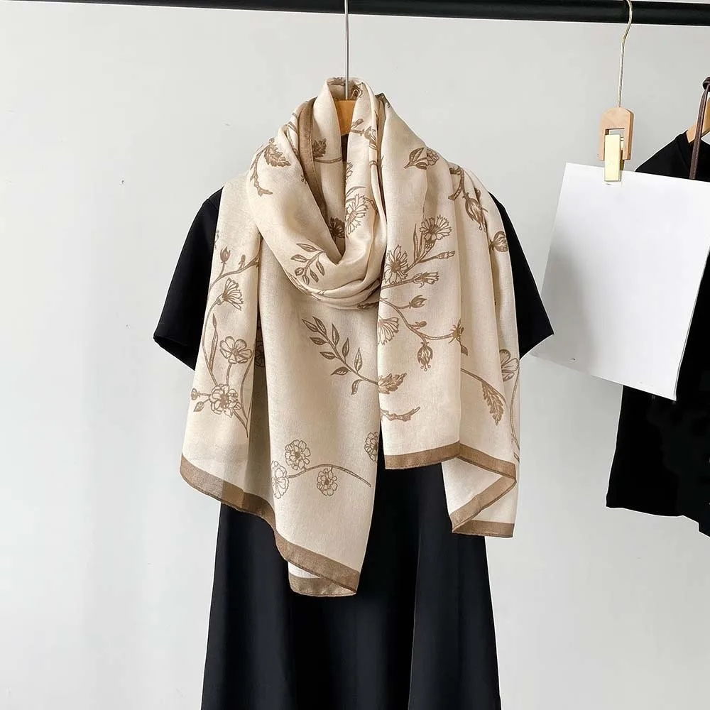 

Breathable Women Floral Scarf Bird Patterned Polyester Thin Large Shawl Sweat-absorption Lightweight Sunscreen Headscarf