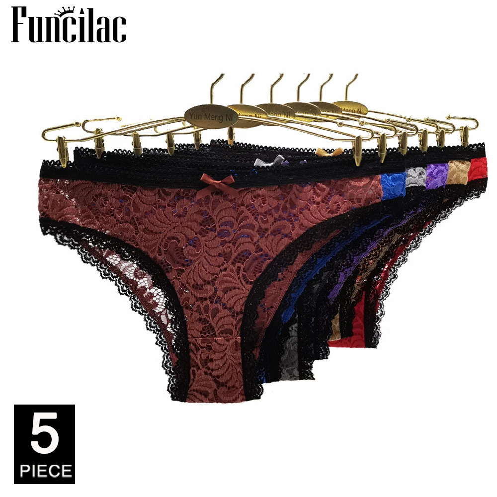 Women\'s Cotton Panties Sexy Lace Transparent Briefs Underpants Underwear Lingerie Female Intimates 5 Pcs/set