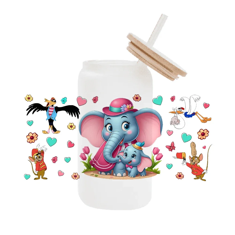 Disney Mickey The Lion King Mama and me  For Libbey 16oz Can Glass 3D Waterproof UV DTF Coffee Can Wrap Libbey Glass Wrap