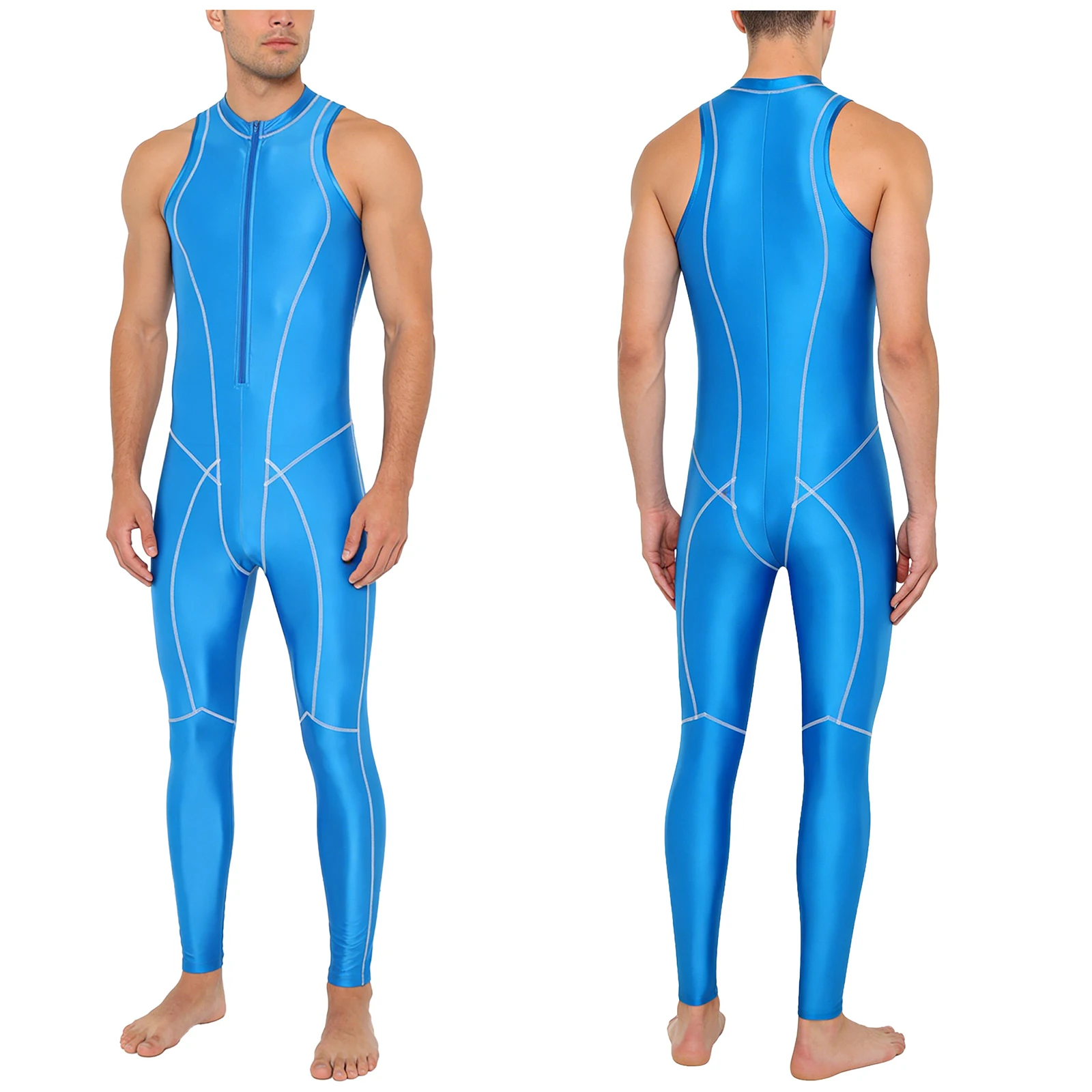 Herren Glänzender Jumpsuit Badeanzug Rash Guard Neoprenanzug Ölig glänzender Reißverschluss-Unitard für Strand, Pool, Tauchen, Surfen, Baden, Yoga, Sport