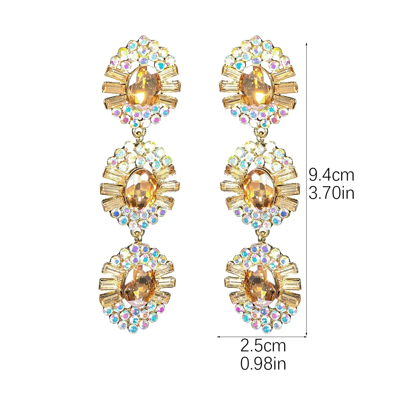 High-class sense of retro luxury full of diamonds multi-layer oval long earrings fashion exquisite temperament versatile earring