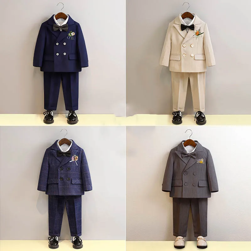Children Boys Plaid Suits Autumn Formal Kids Boys Wedding Suits Outfits Set Young Teengaer Boys Hosting Performance Costumes