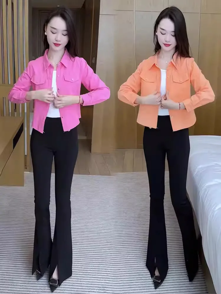 Fashionable Short Women's Shirt Jacket Small Size Autumn Summer Trendy European Style Popular Ladies'  Collar Button up