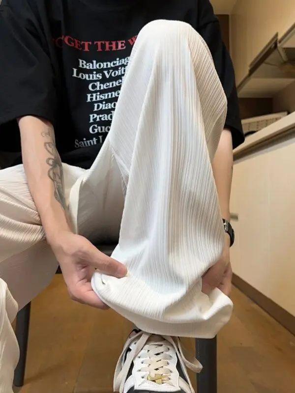 2025 New Summer Thin Ice Silk Men's Casual Quick-drying Trousers Loose Straight-drum Pants
