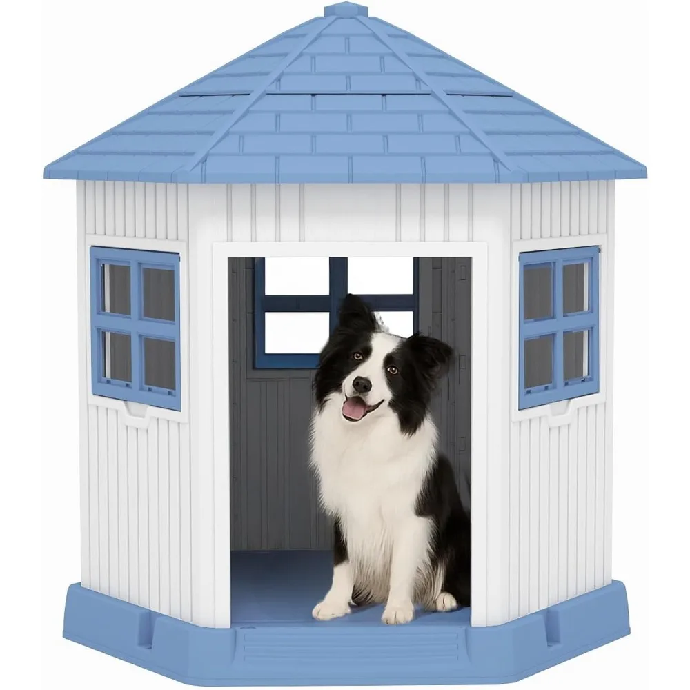 

DRATO Dog House Indoor Outdoor Durable Medium Dog Shelter with Outside Dog Kennel with Window and Elevated Floor for Small Mediu