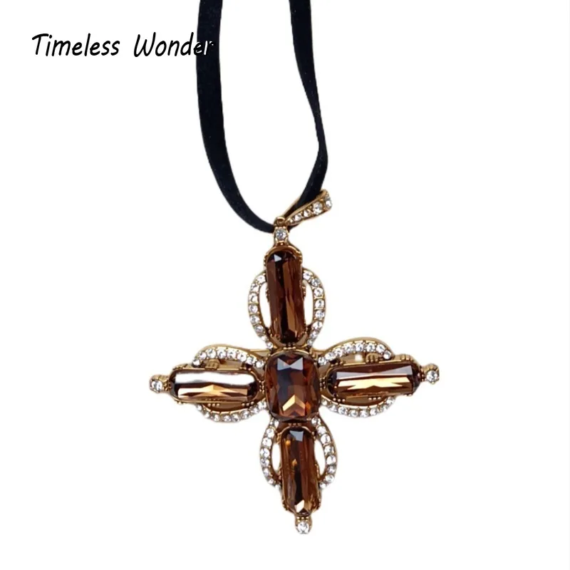 Timeless Wonder Fancy Zircon Cross Charm Necklace for Women Designer Jewelry Goth Runway Rare Luxury Top Medieval Mix 2629