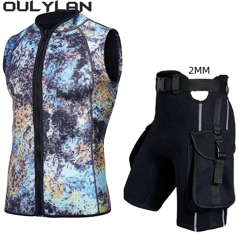 Oulylan 3mm Neoprene Sleeveless Wetsuit Vest Vest With Dive Pocket Shorts Freediving SnorkelingSurfing Set Gear Top 2MM Pants