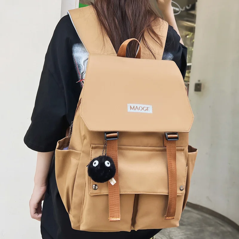 

Solid Color Anti-theft Nylon Women Backpack Female Large Capacity Letter Embroidery Travel Bag Multiple Pockets Preppy Schoolbag