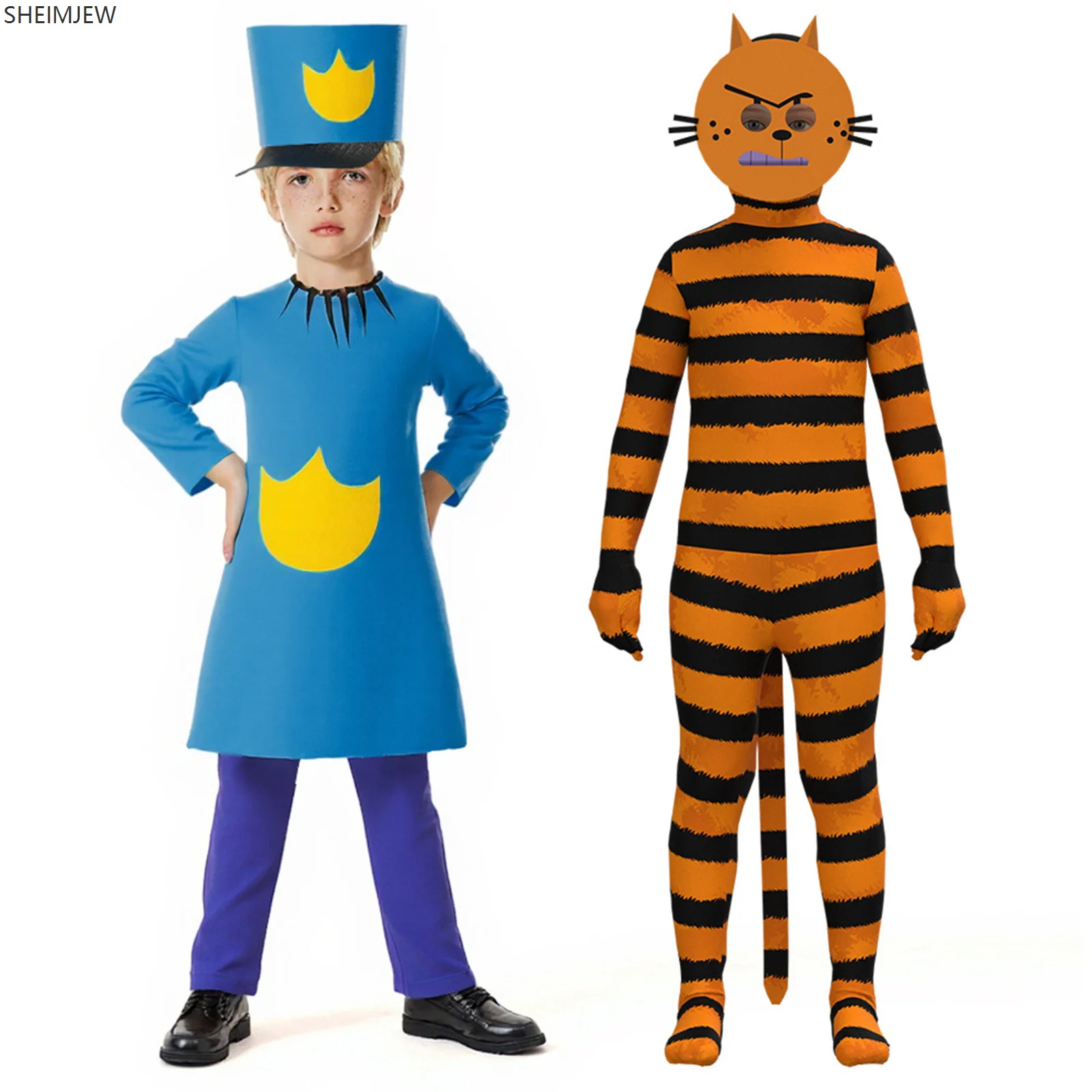 

Kids Dog Thief Striped Cat Cosplay T-shirt Hat Costume Disguise Adult Shirt Cartoon Character Costume Halloween Carnival Set