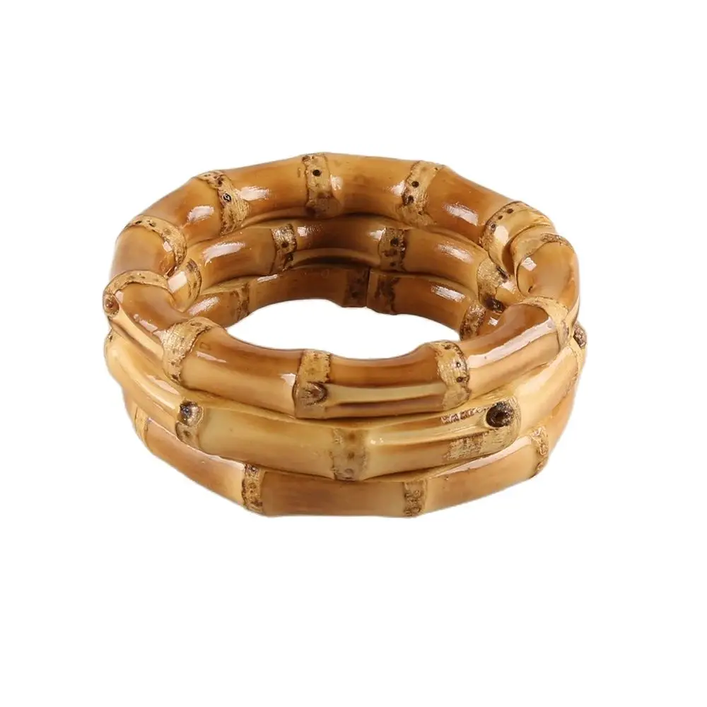 Nilerun Romantic Unique Handmade Three Circles Rings Twisted Stacked Triple  Trio Wide Thick Natural Bamboo Root Bangle Bracelet