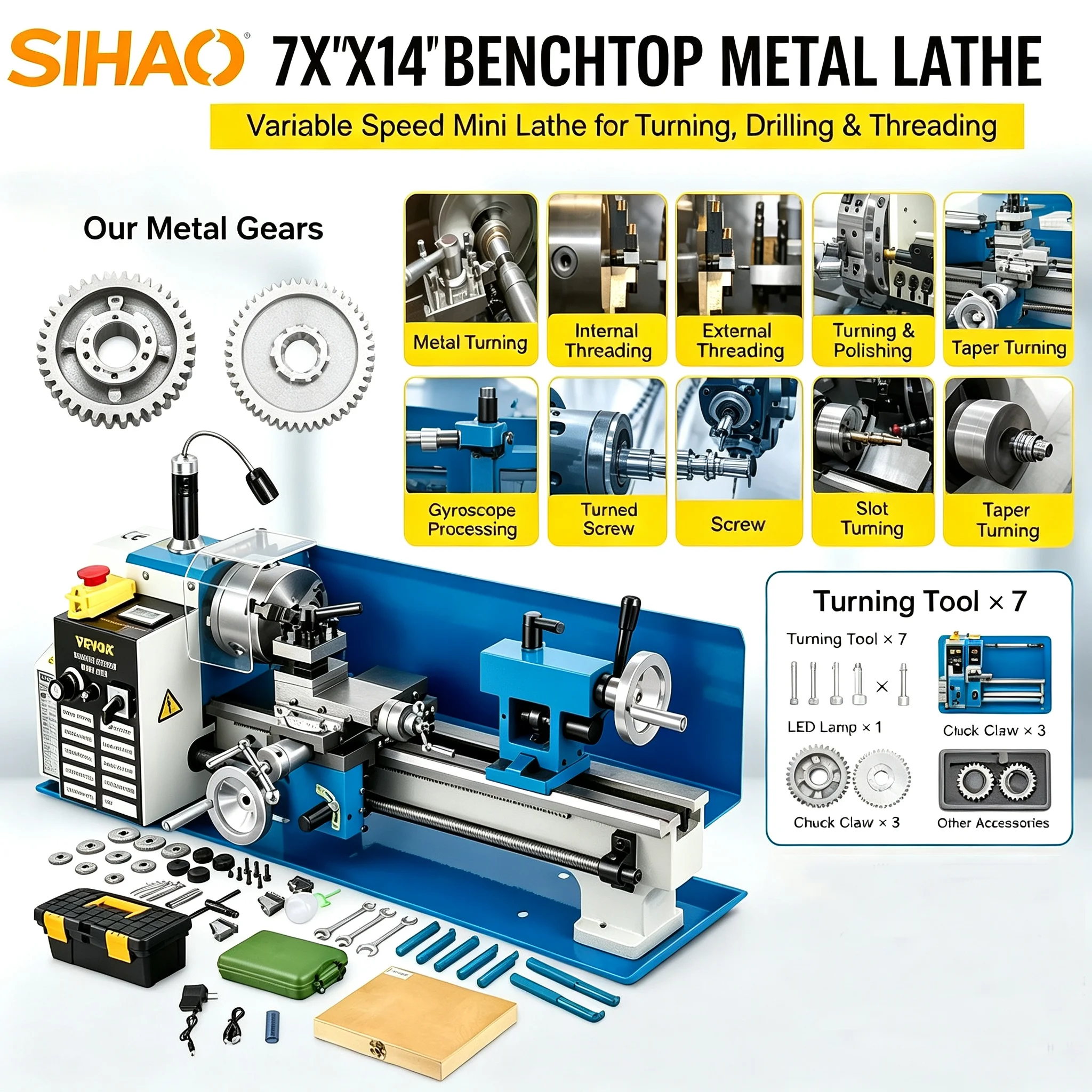 Mini Metal Lathe 7X14 - Tornio da banco di precisione SIHAO