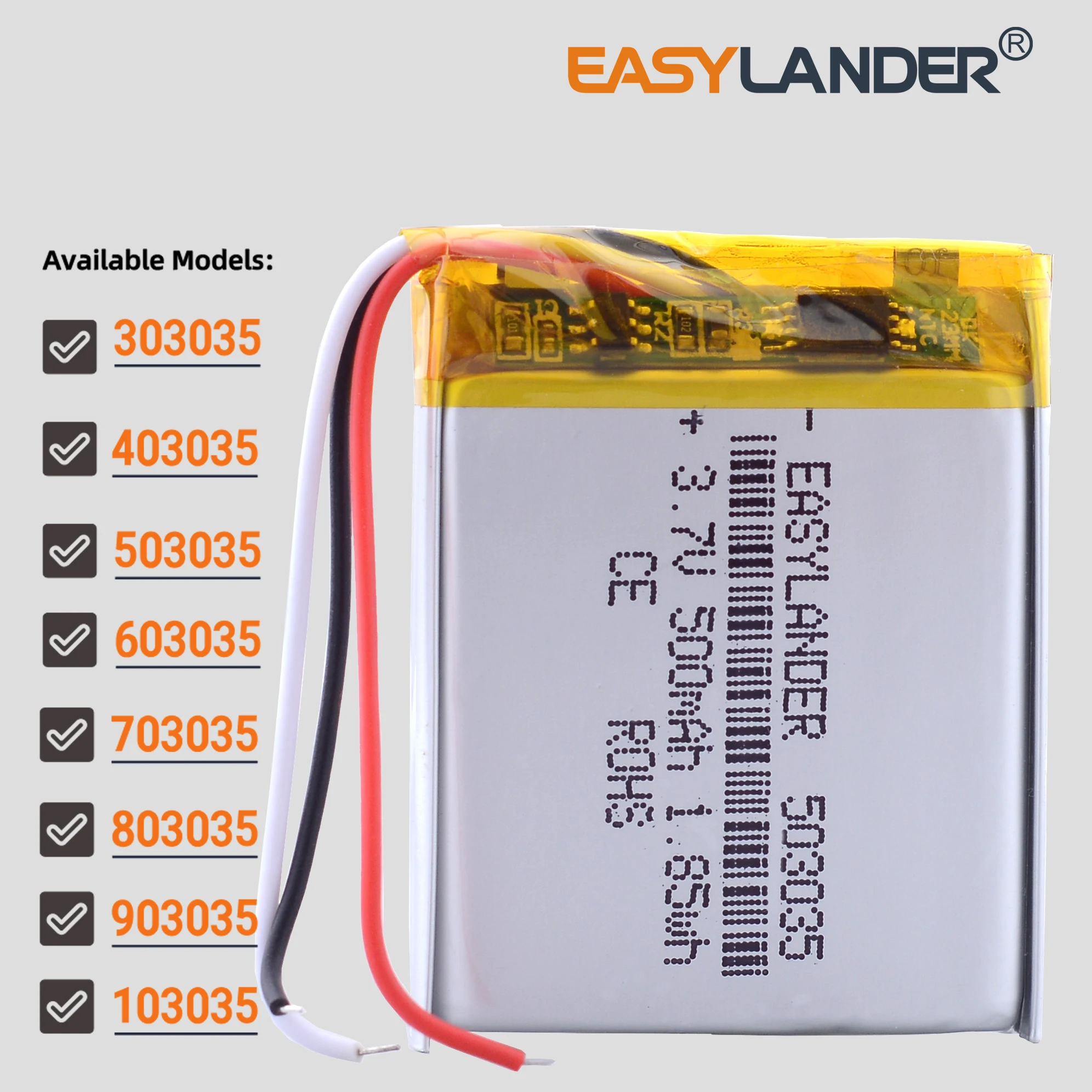 3Wires 303035 3.7V 400mAh 403035 503035 603035 703035 803035 903035 103035 Rechargeable Lithium Ion / Li-ion Polymer Battery