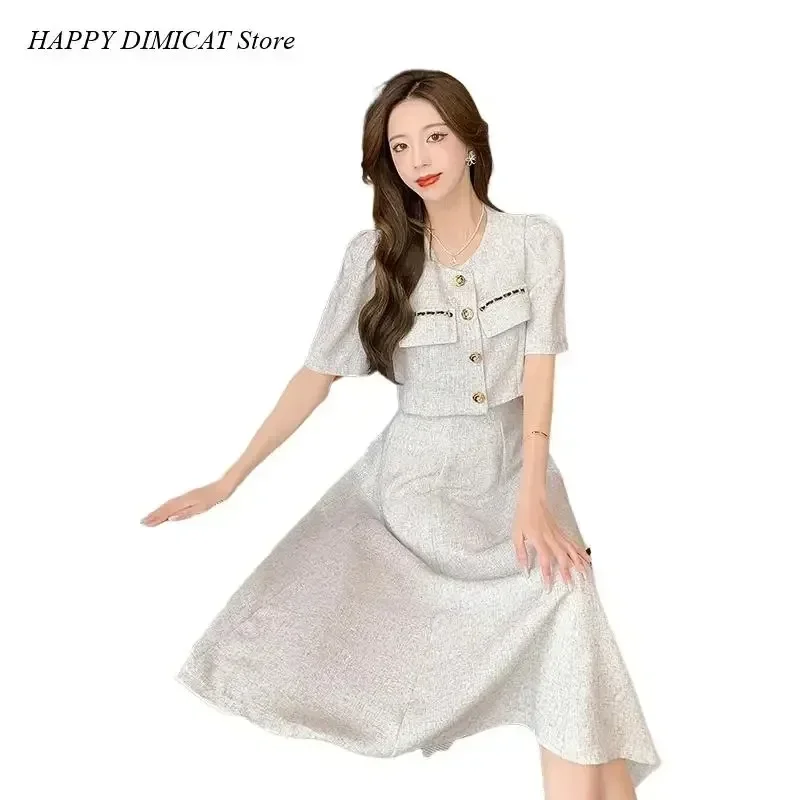 Two-Piece Set for Women, Coat Top and Midi Skirt Suits, Small Fragrant, Korean Fashion, Sweet and Elegant, New, Summer