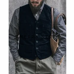 Male Vest Suit for Men Men's Corduroy Casual Business Elegant Single Breasted V-Neck Vest Formal Wear Gothic Chaleco Steampunk