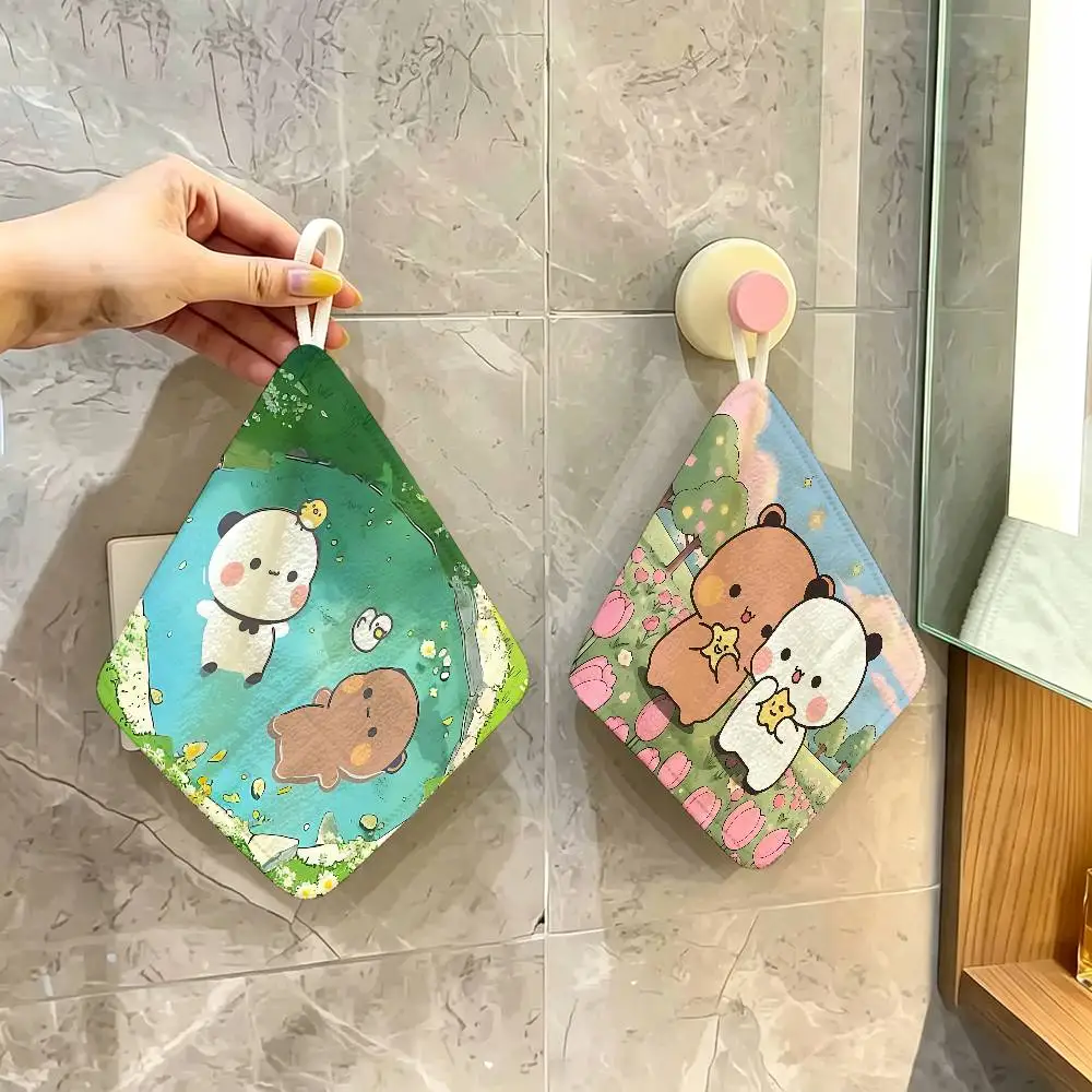 Bubu And Dudu Cute Polyester Cotton Hand Wiping Towel, Hanging Towel, Quick Dry for Kitchen Bathroom Daily Supplies