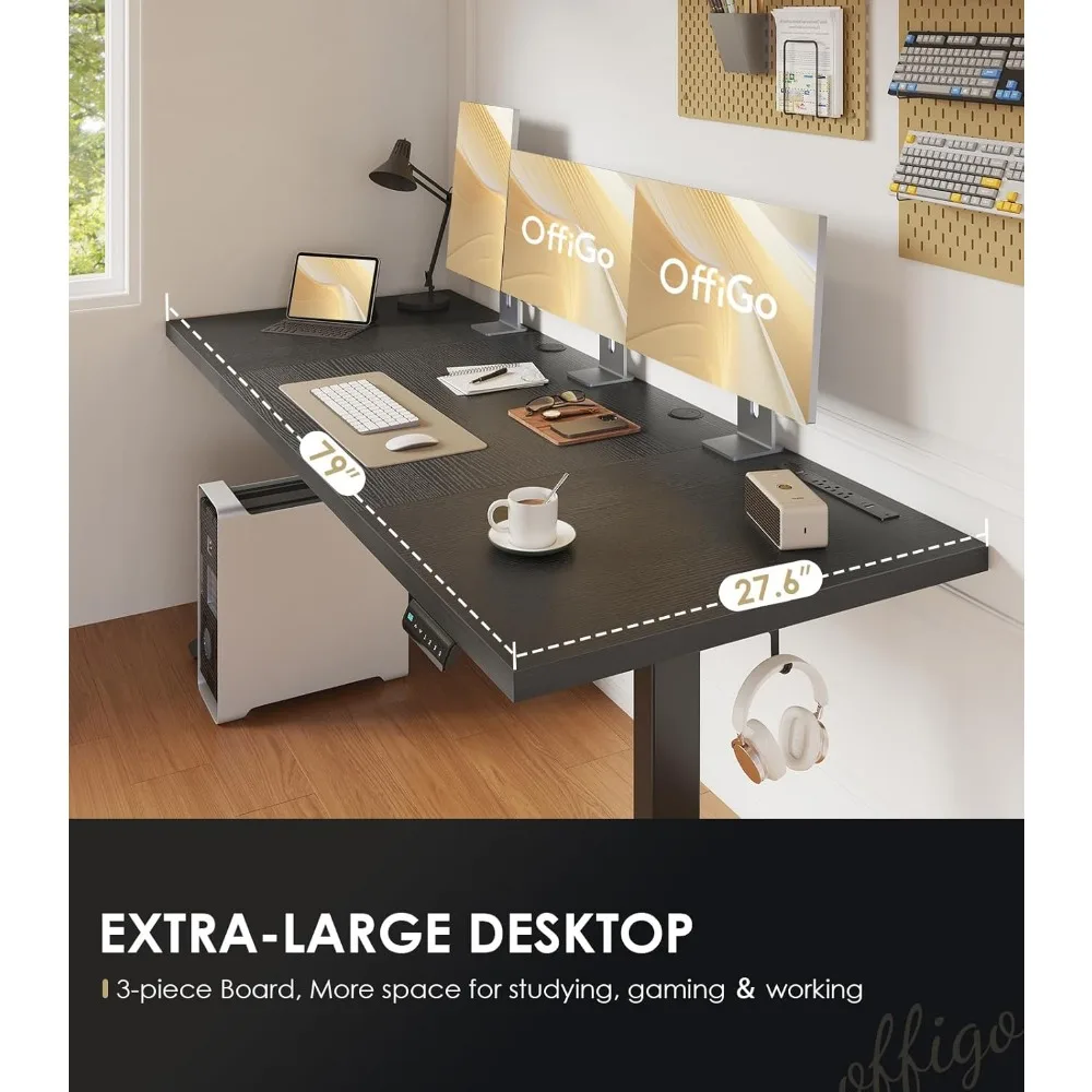 Electric Standing Desk 79 Inch Height Adjustable Large Desk with Power Outlets, Sit Stand Table for Writing and Comfortable Work