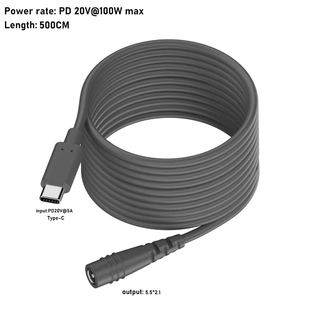 High Quality PD 100W USB C to DC Power Cable 20V 5A Waterproof Adapter Cable Barrel Jack 18AWG Extension Line for Starlink Mini