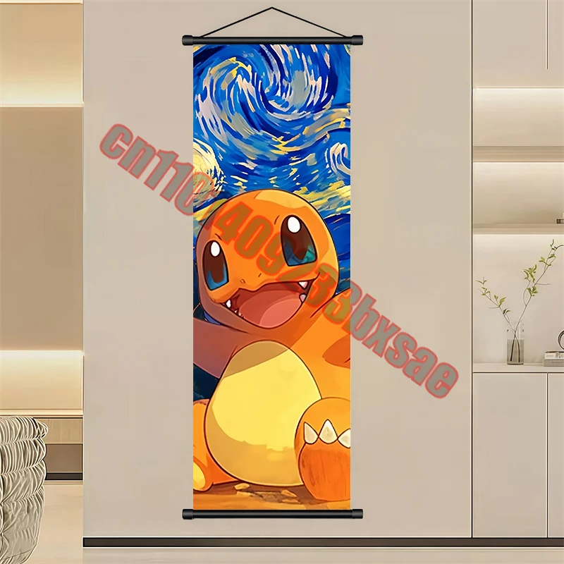 Classico Anime Pokemon Pikachu, Gengar Charmander, Squirtle Cielo stellato di Van Gogh Qualità Arte Poster Bobina Disegno Regalo per bambini