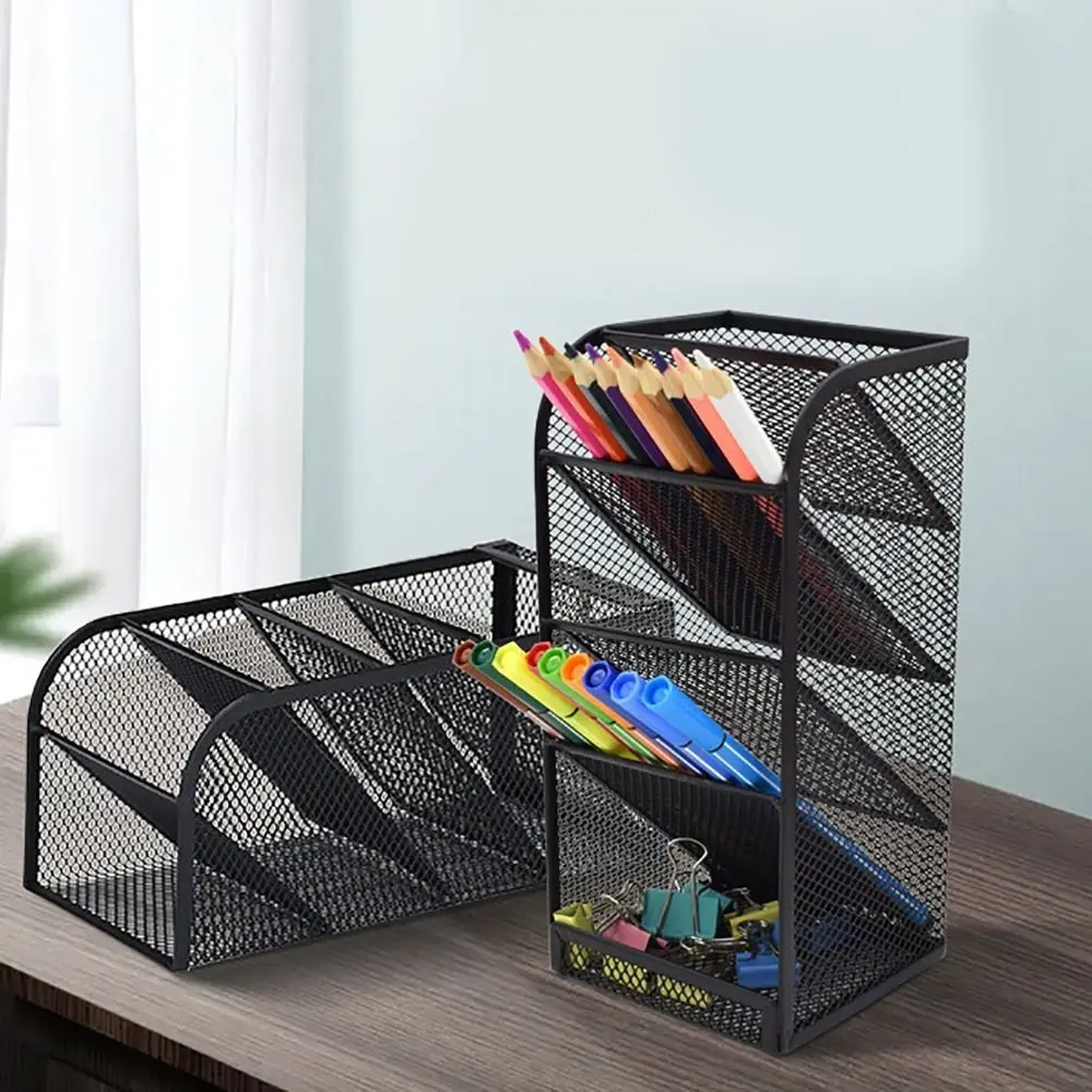 

Mesh Pencil Pen Holder 5 Slots Multi-Functional Stationery Storage Box Oblique Insertion Type Metal Makeup Brushes Organizer
