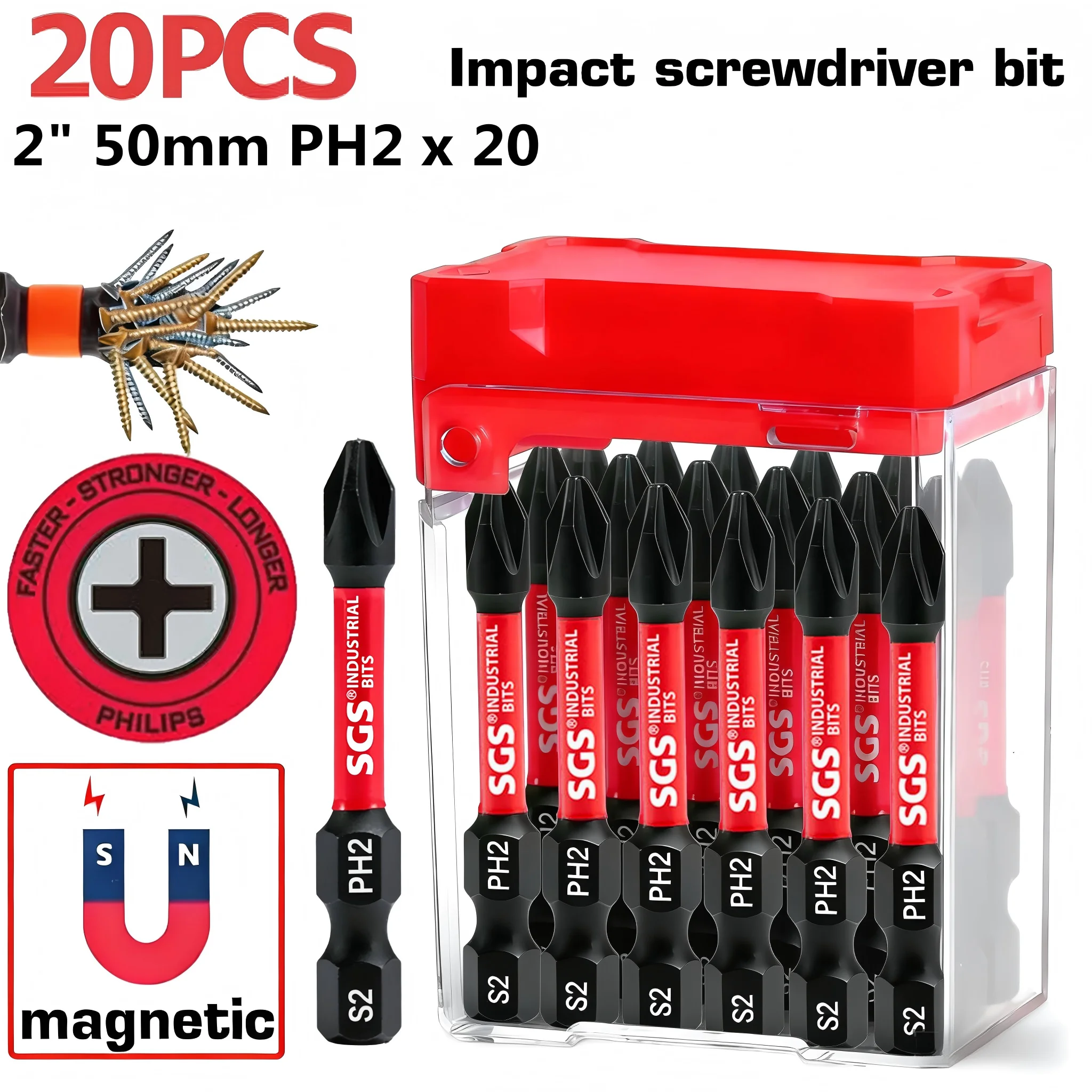 10/20 Pieces of S2 Steel Industrial-Grade Magnetic Phillips Ph2 Screwdriver Bits in a Box, 50mm Long, Rust-Resistant, Wear-Resistant, Impact-Resistant, Portable Storage, Suitable for Precision Electronic Repair/Automotive Assembly/Woodworking Machinery/Industrial Equipment Maintenance/Handicrafts