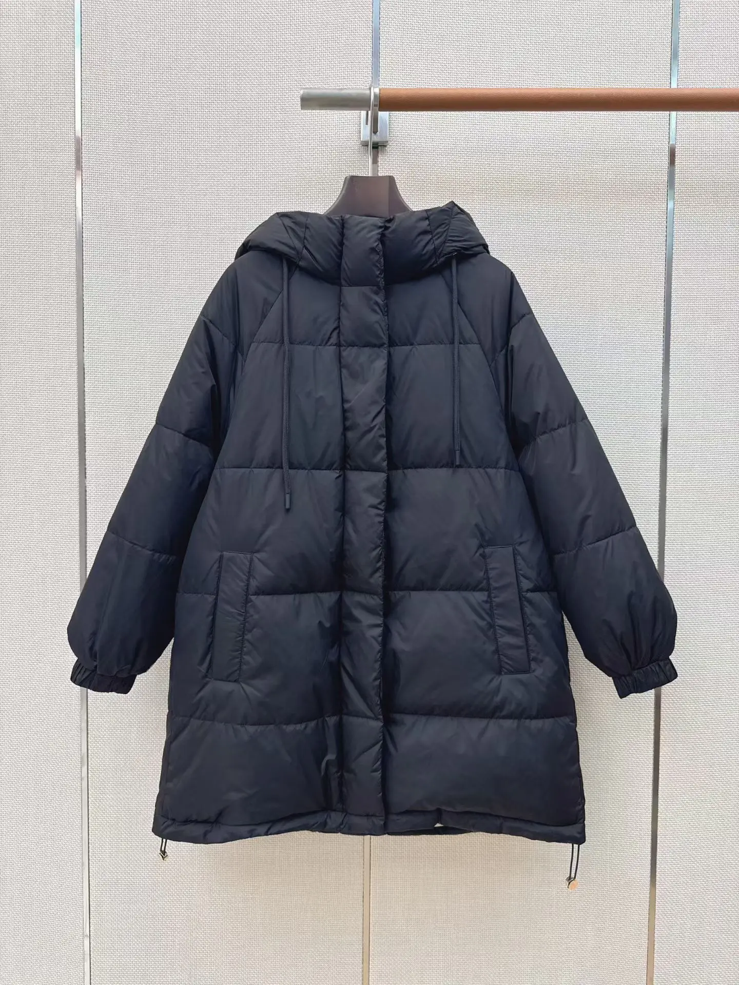 Women Hooded Mid-length Down Jacket 90% Grey Goose Down Arm Patch Autumn Winter