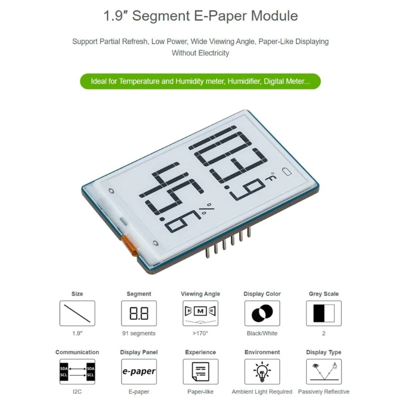 91 Segment Epaper Display 1.9 "Segmente schwarz weiß Epaper Modul i2c SPI Unterstützung teilweise Aktualisierung, Forraspberrypi stm32