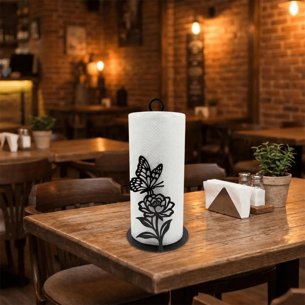 Simple 2D Flat Butterfly Napkin Holder Free Standing Wooden Base Roll Paper Towel Holder Decorative Paper Towel Rack Parties