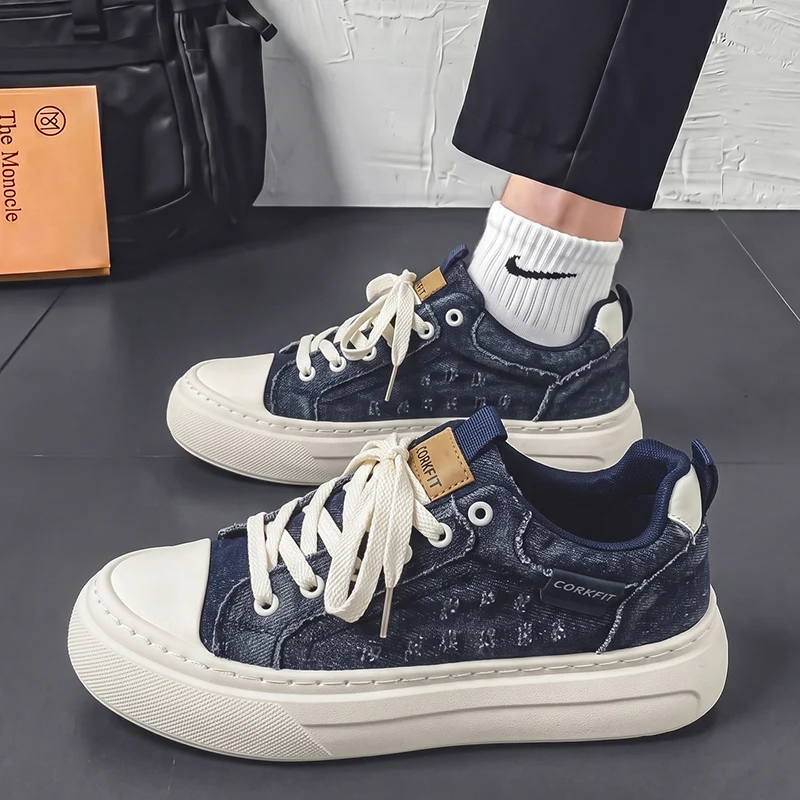 Men Thick Sole Anti-slip Breathable Casual Shoes,Low Top Canvas Skate Sneakers, All-match Commute Sports Footwear For Daily Wear