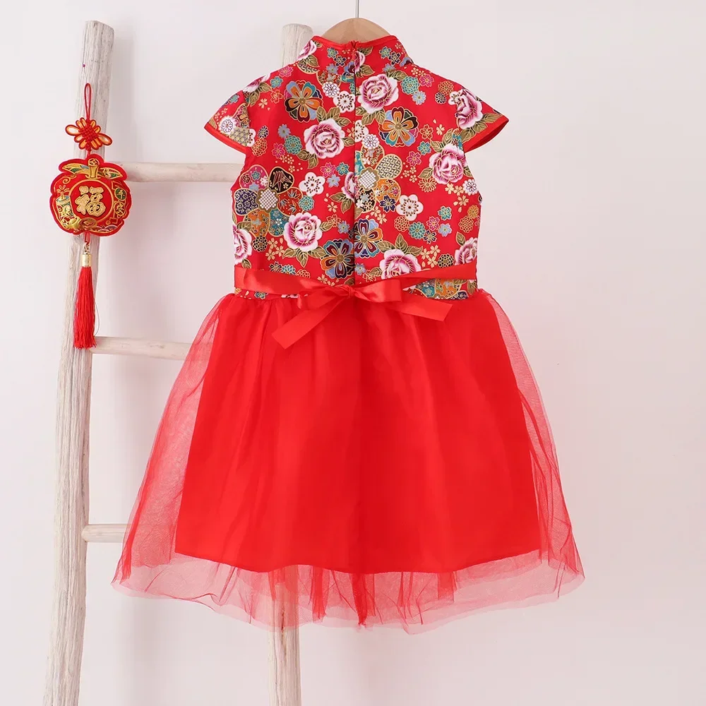 Rotes Sommerkleid für Kinder, Qipao, chinesische Mode, Performance-Cheongsam, Netzstoff, Prinzessinnenkleider, Tanzkleidung für Kinder, Vestidos – Detail 22