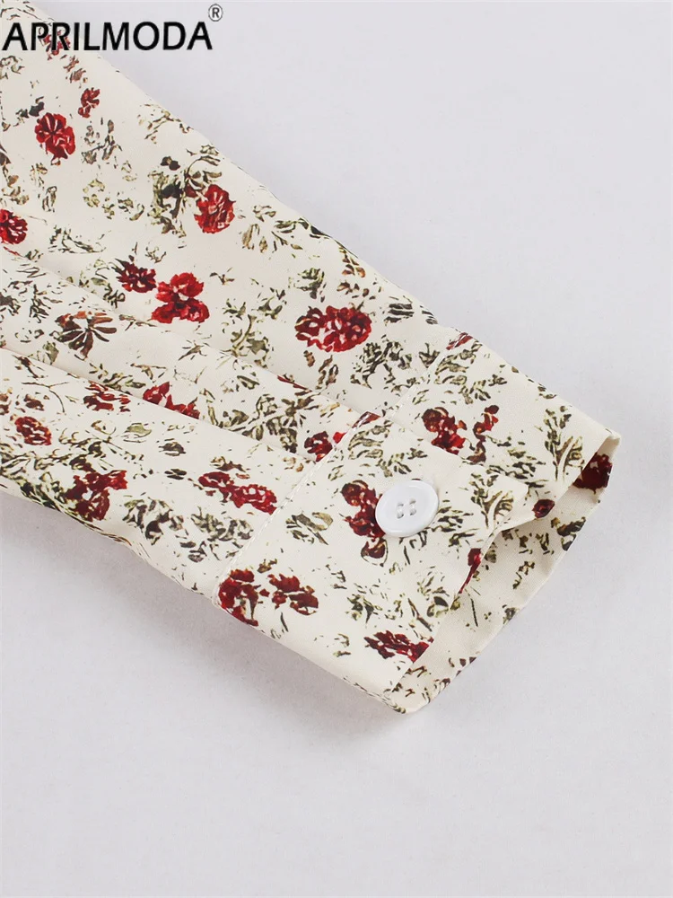 2025 Abito casual da donna vintage in stile francese con stampa a fiori piccoli con fiocco a maniche lunghe autunno una linea svasata abito da festa da tè